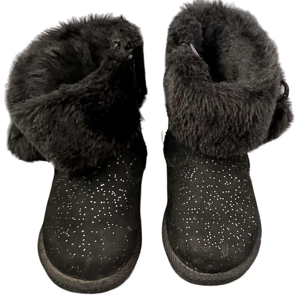 Jumping Beans Toddler Girls' Black‎ Sparkle Pom Pom Boots Size 6